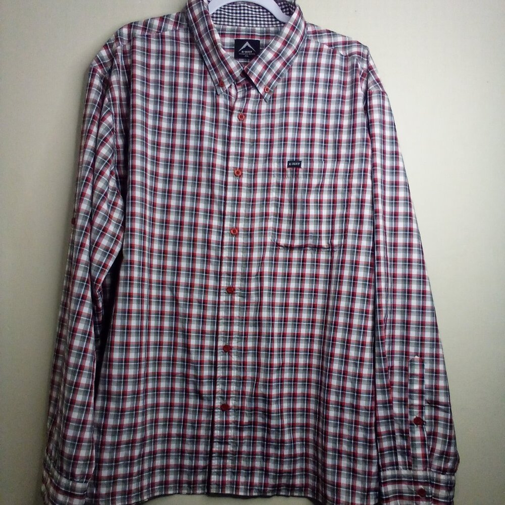 K-Way Shirt Men 2XL Long Sleeve Button Down Pocket Plaid Red Black